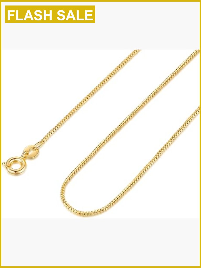 14k Gold Plated Box Chain Necklace Unisex Thin Choker 16-26in